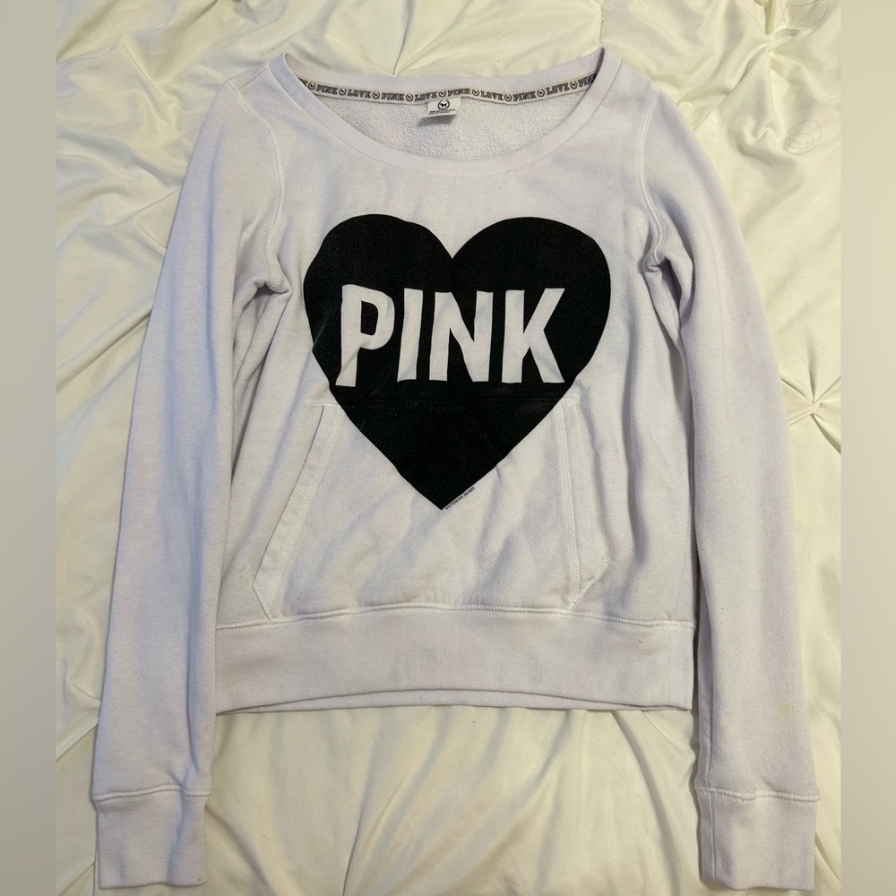White Victoria secret pull over sweater with black heart